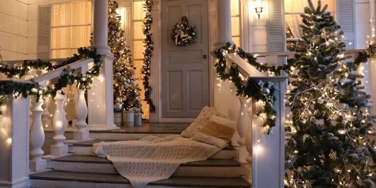 Porch Decorated for Christmas