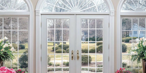 Woodmart-Blog-May-2025 Living room with big glass doors and windows and flowers